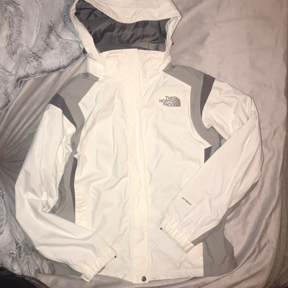 North face white rain jacket